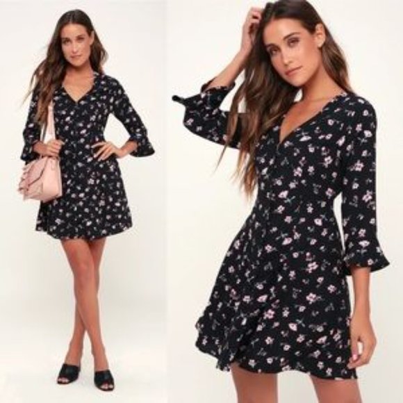 Lulu's Love Blossoms Black Floral Button-Up Dress - Picture 1 of 11